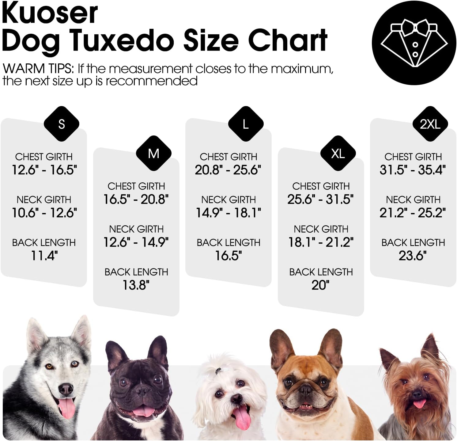 Kuoser Dog Tuxedo, Dog Suit and Bandana Set, Dogs Costume with D-Ring | Formal Dog Outfit with Detachable Bowtie Collar for Wedding, Birthday, Party, Christmas, Halloween, Black Strips 2XL