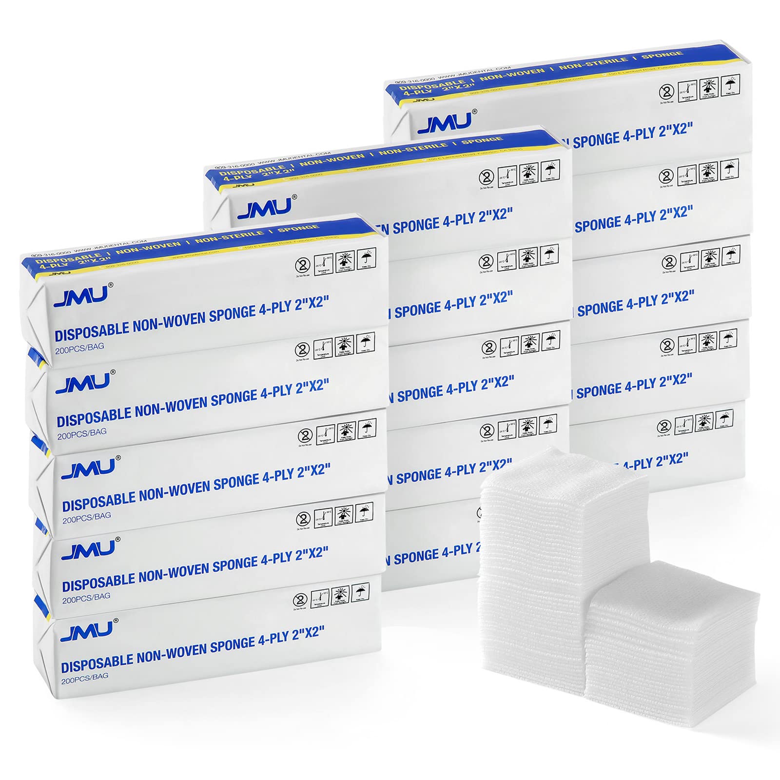 JMU 1000 Gauze Pads 2x2, Sponge Non-Woven 4-Ply Non-Sterile Dental Pads — Amazon image 12