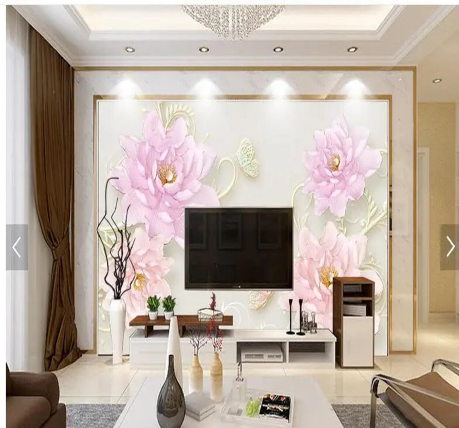 Relief Three Dimensional Pink Peony Butterfly 3D Wallpaper Easy Install Feature Office Living Room Sofa Bedroom TV Background Wall Decoration-350cm×256cm