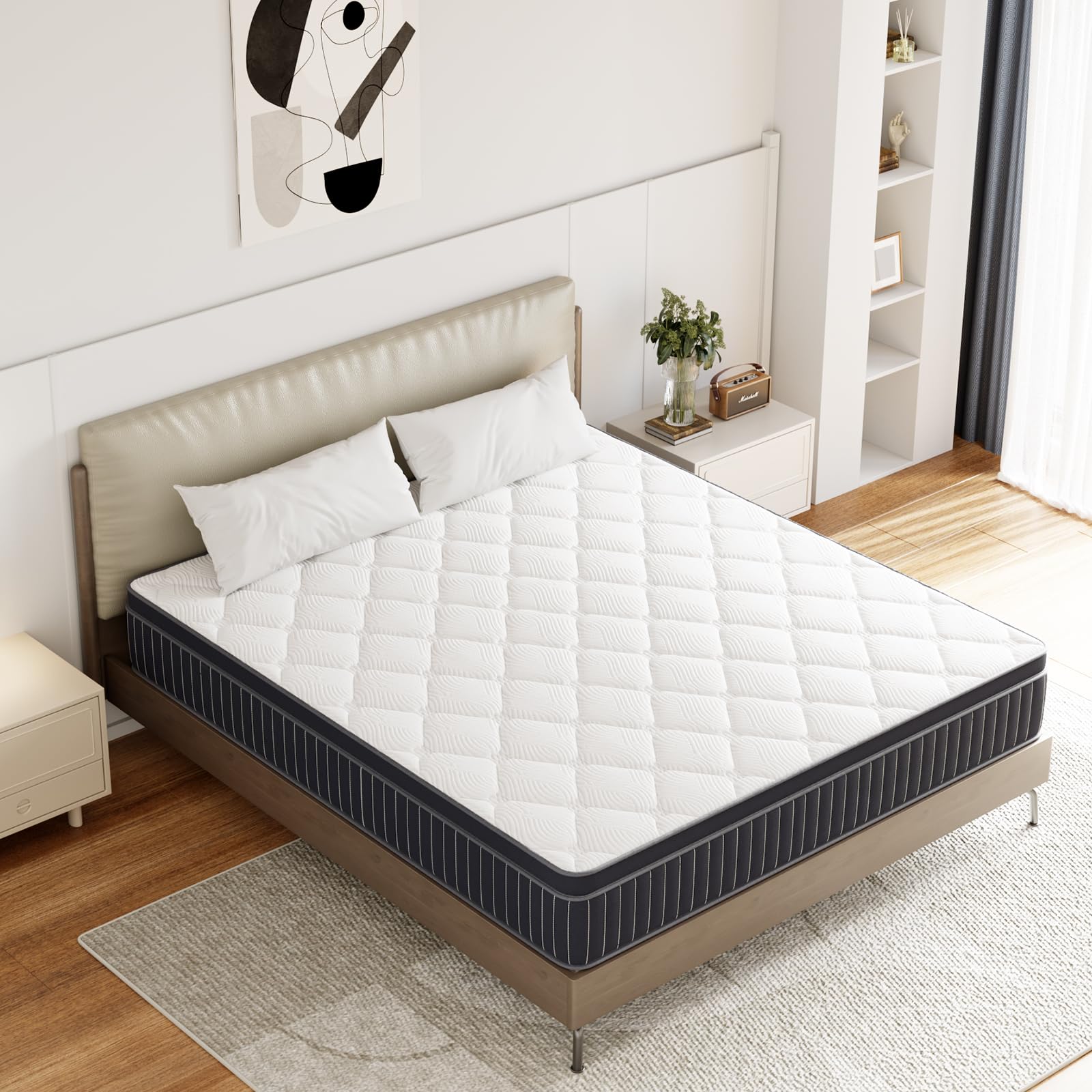 12 Inch Queen Mattress, Medium Hybrid Mattress with Pocketed Springs and Breathable Convoluted Foam,Queen Size Mattress in a Box with Pressure Relief and Support, CertiPUR-US Certified