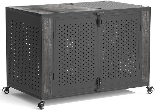 REXWELTEN 48" Heavy Duty Dog Crate Furniture for Extra Large Dogs, Enclosed Design with 0.5 inch Holes, Indestructible Metal Kennel for High Anxiety Dogs, Chew Proof Pet Cage House Indoor, Gray
