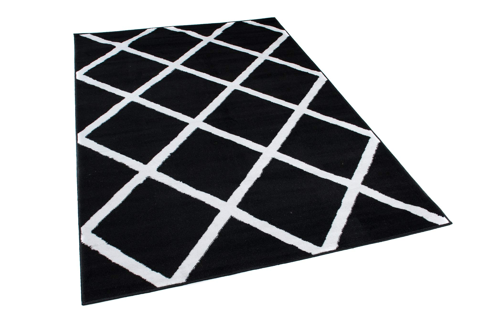 Tapiso Luksusowy dywan z krótkim włosiem, czarno-biały, nowoczesny, geometryczny, kratka, wzór w kwadrat, do salonu, Ökotex 250 x 300 cm