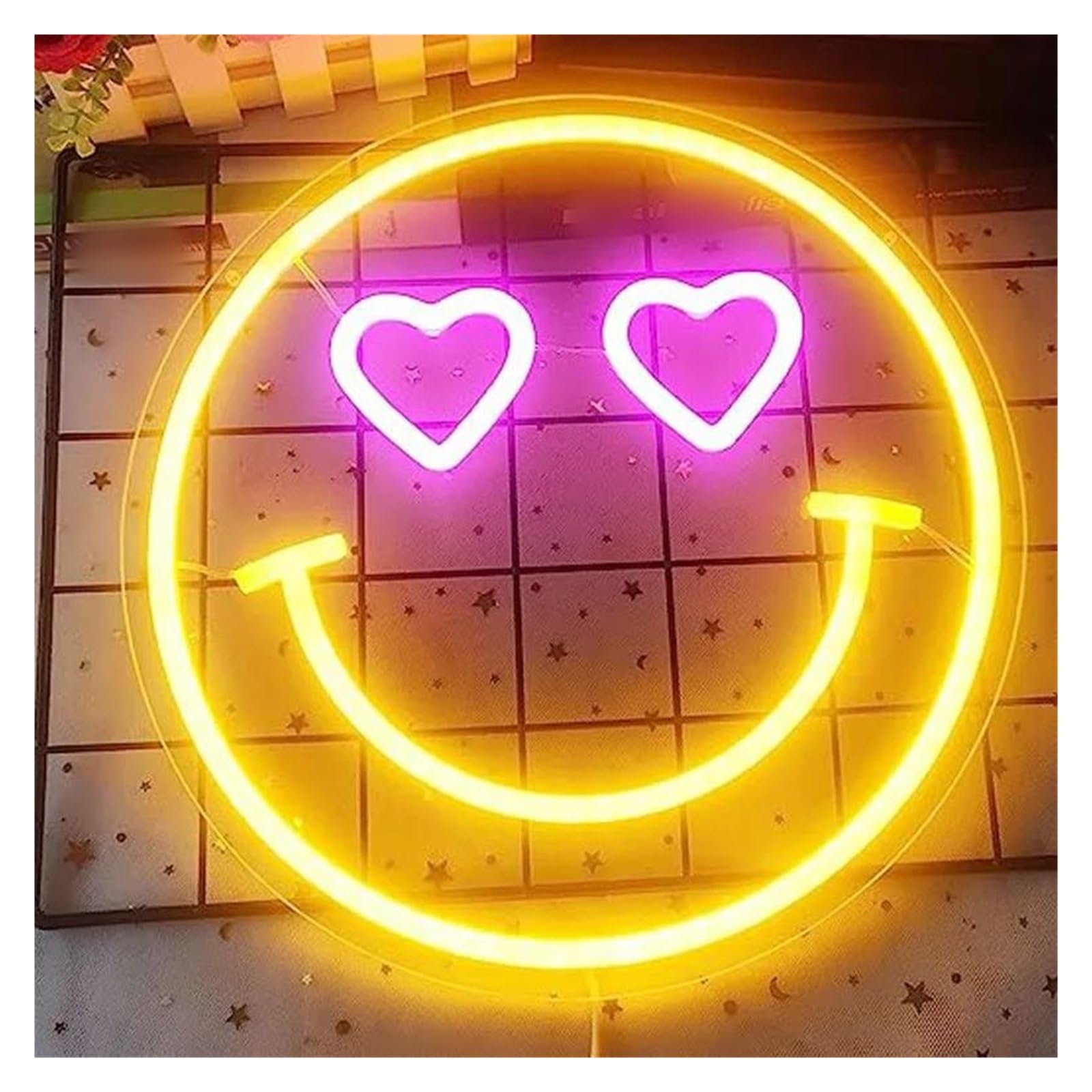 RONGCH Hanging Art Signs Neon Dimmable Smiley Face for Wall Decoration Bedroom Children's Room Suitable Holiday Party 35cm(A)