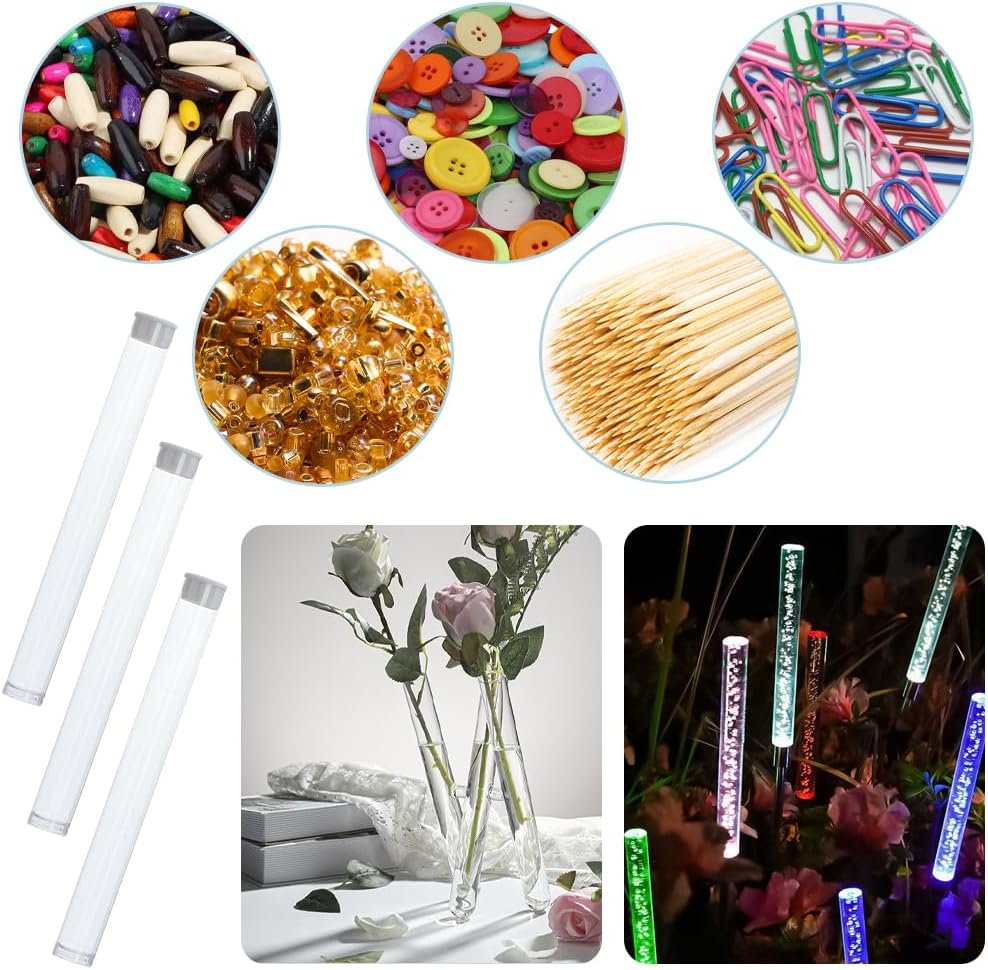 20Pcs 6.1 Inch Clear Plastic Bead Storage Tubes with Lids Container Rigid Round Transparent Portable Tube PVC Holder Tubing Bottles Empty Organizer Set for Crafts Sticks Wedding Party Candy