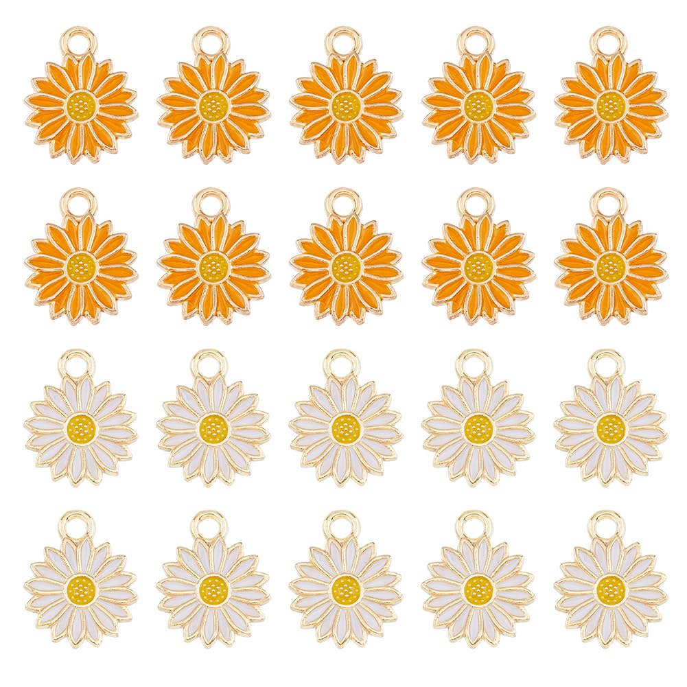 60 dijes de margaritas de aleación esmaltada de 2 colores, mini dijes de flor de cerezo, colgantes, pulseras, aretes, collares, joyas, manualidades, Aleación, esmalte
