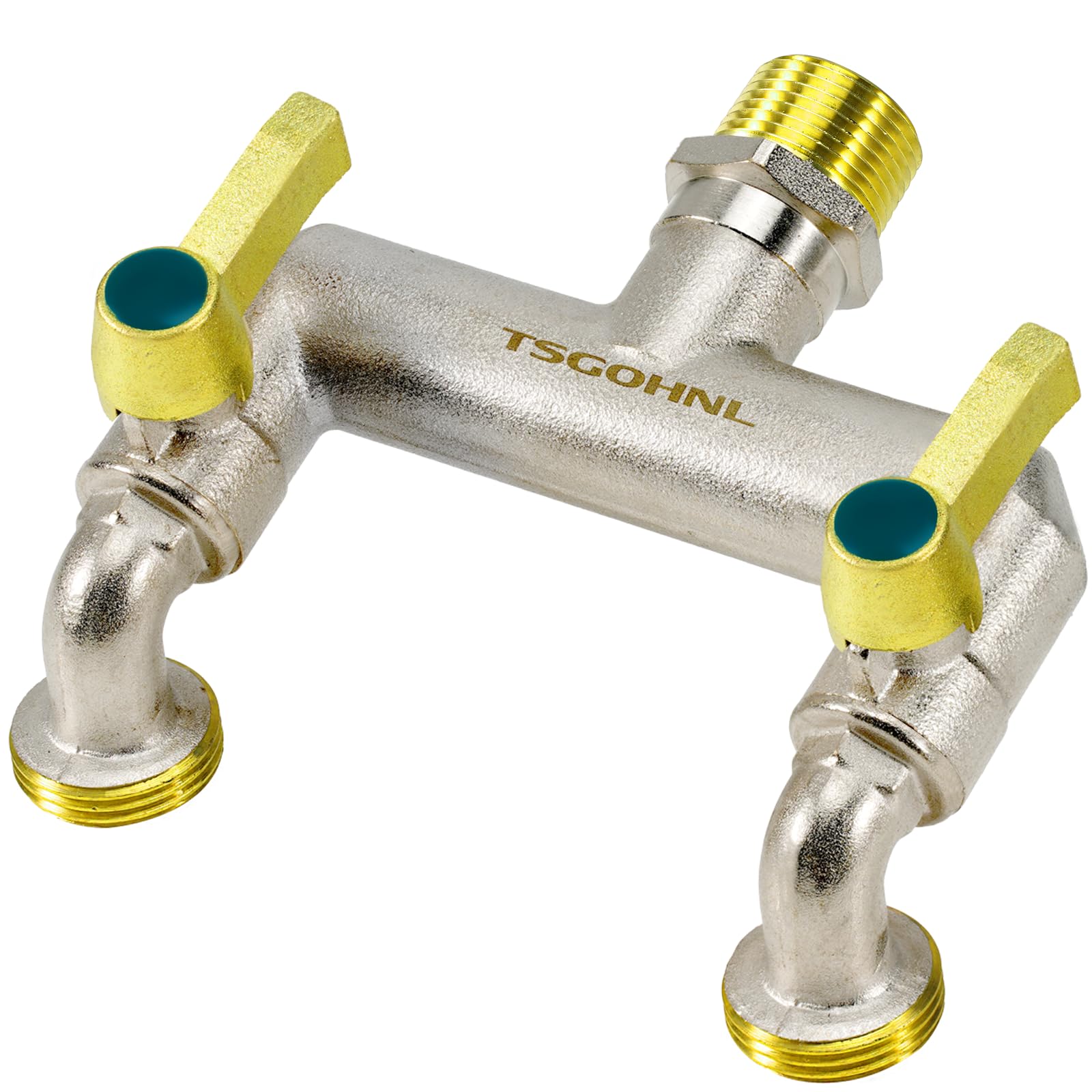 TSGOHNL Heavy Duty Brass 2-Way Outdoor Faucet, Frost Resistant Garden Faucet, 3/4 Inch NPT Male Entry GHT Outlet, Nickel Plated Rust Resistant Brass