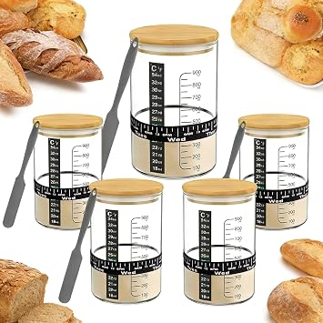 BRIRILINE Pro Sourdough Bread Starter Kit - 34 oz sourdough jar with 5 unique features for the perfect sour dough bread & sourdough starter kit - baking supplies 34oz-1pack 34oz-5pack