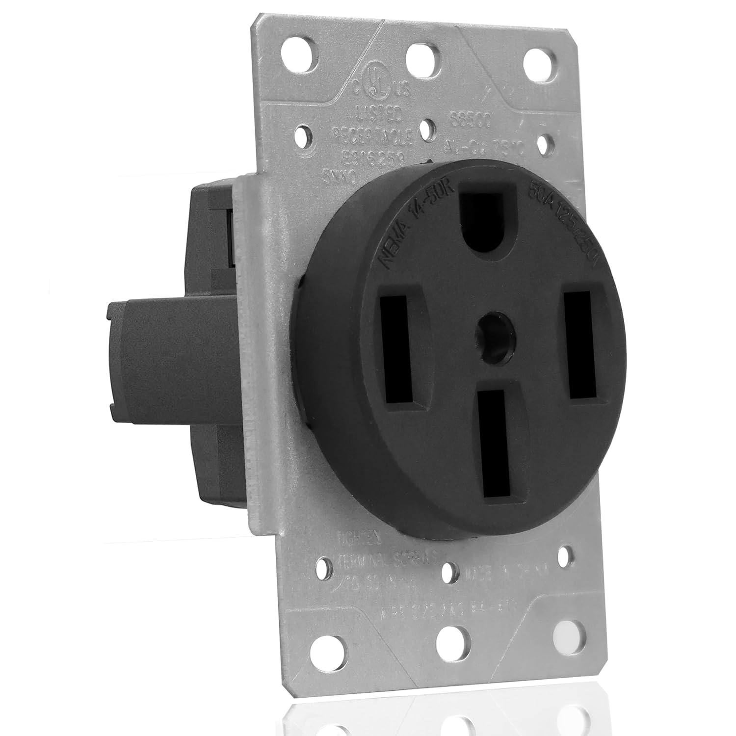NEMA 6-50R Industrial Power Receptacle Outlet, 50 Amp 250V Flush Mount Electrical Outlet for Welders, EV Chargers Without Neutral, Compressors & Industrial Equipment
