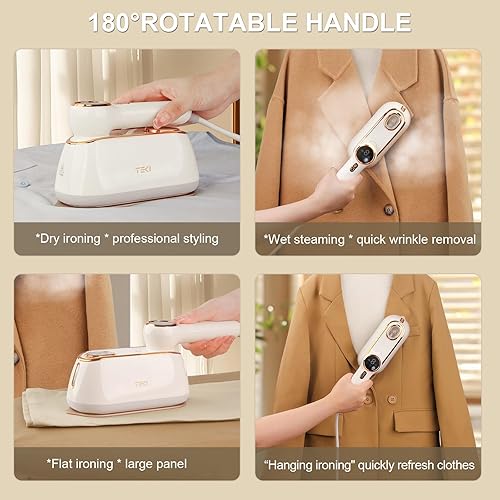 Miniatura 7 de Vaporizador de viaje para ropa portátil, 1200 W, mini plancha de vapor de viaje, 4 modos con displa LCD, potente removedor de arrugas, vaporizador