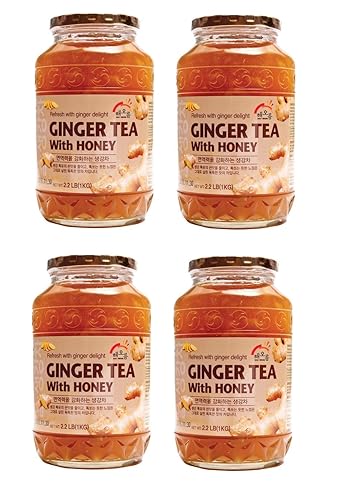Honey Refresh con té de hierbas coreano Ginger Delight - Producto de Corea 4 tarros de vidrio de 2.2 lb (1 kg) cada uno_AB