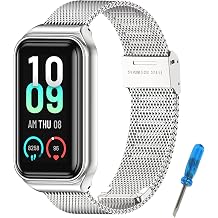 BDIG Compatible with Amazfit Band 7, Stainless Steel & Rubber Replacement Bracelet, Adjustable Buckle Strap for Amazfit Smart Band 7 Watch Not Included, KK Silver, 210mm, 18mm Width