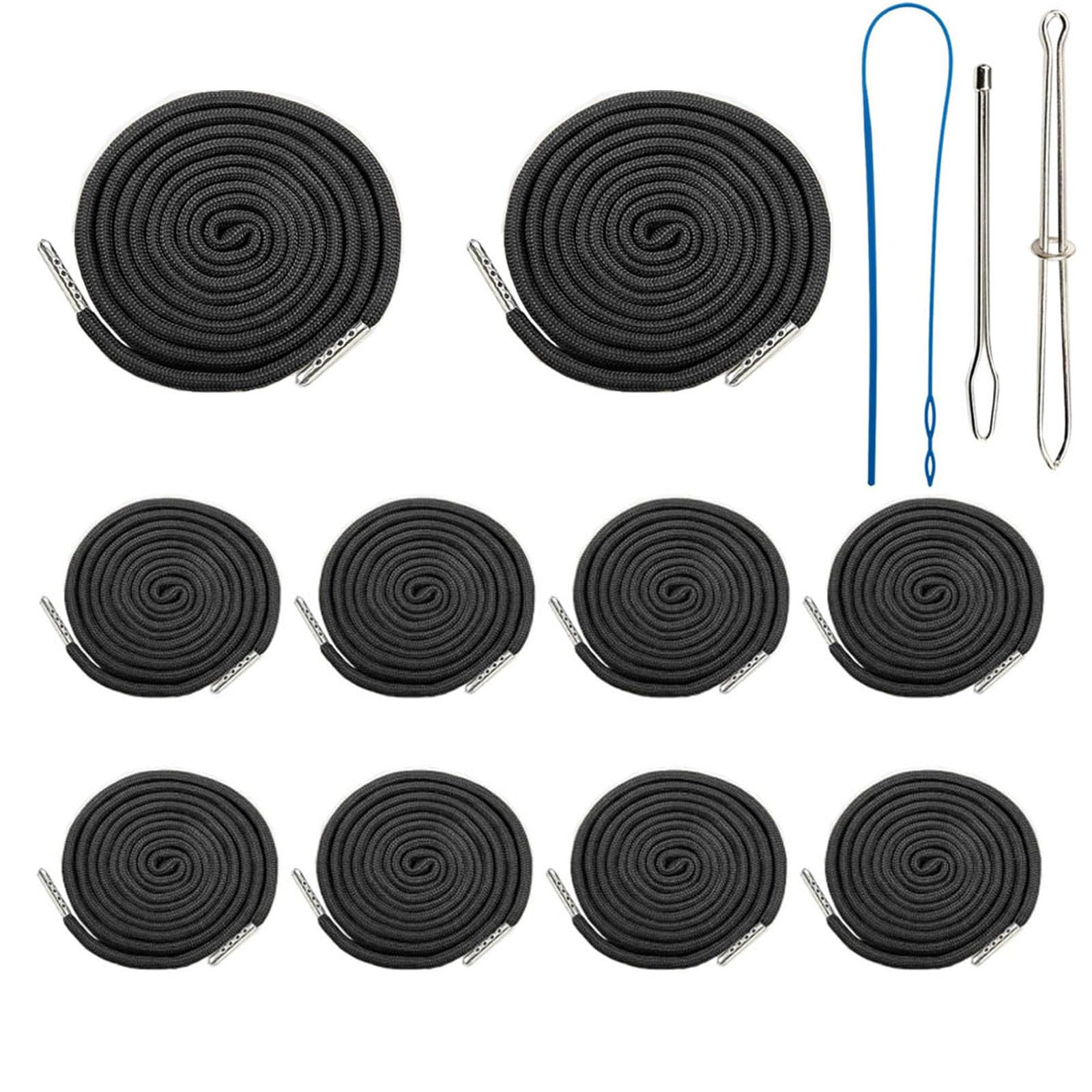 Maazusaコード ズボンひも 紐 10本入り 1.3m ズボン 紐 糸通し器付き スウェットパンツ ウエストコード ゴムバンド通し エラスティッククリップ スポーツウェア 手芸DIY材料 服飾り 巾着 ズボン ゴム紐（ブラック）