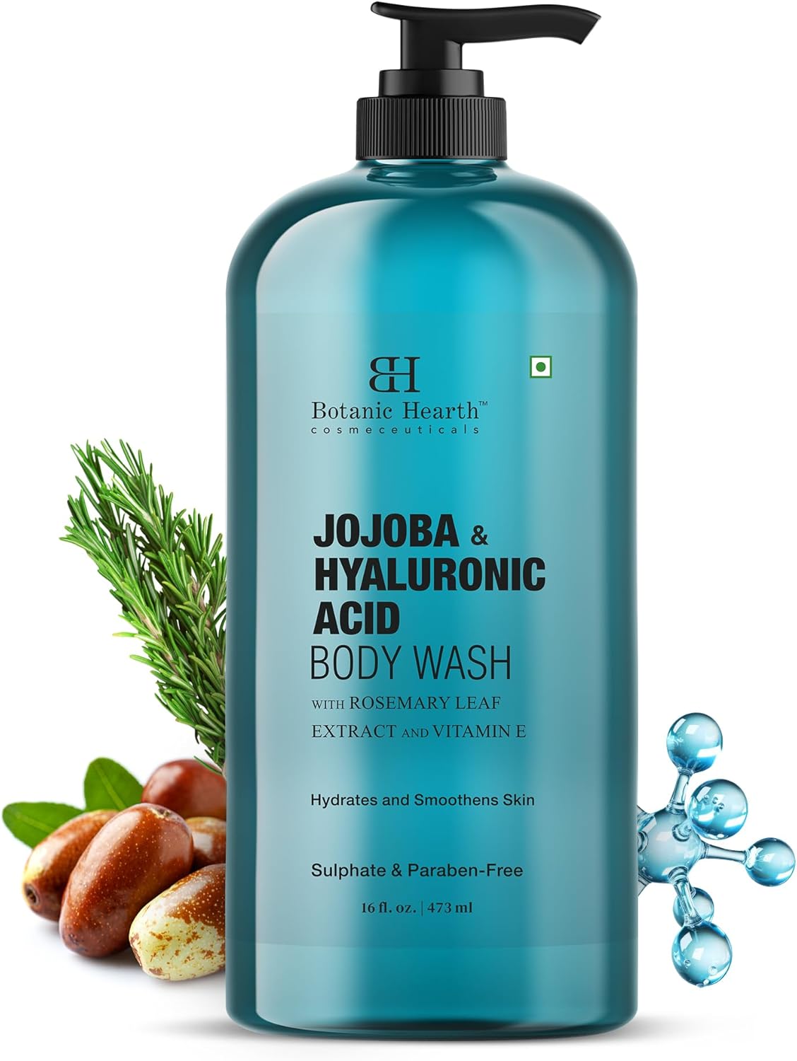 Botanic Hearth Jojoba & Hyaluronic Acid Body Wash 16 fl oz with Sea Butter & Sweet Almond Oil | Moisturizing Body Wash Shower Gel for Softer, Smoother Skin | Sulfate & Paraben Free | for Women & Men