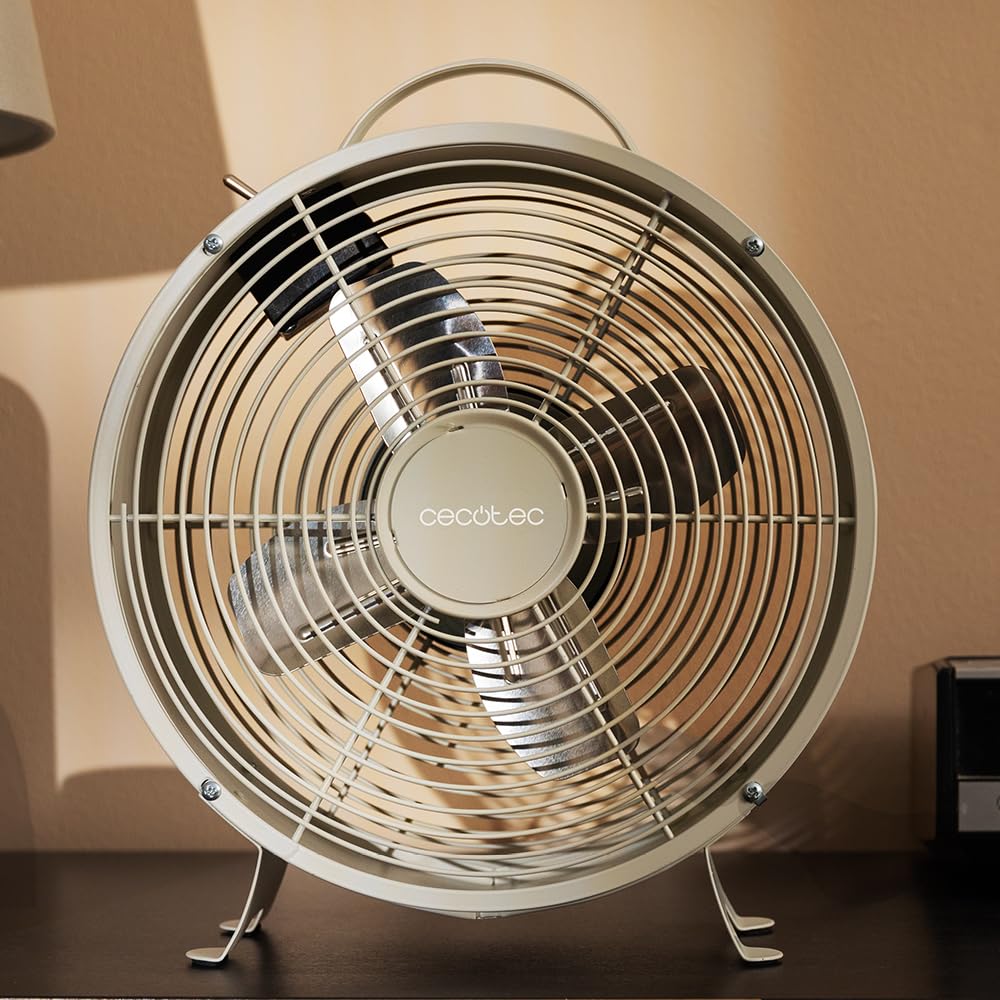 Cecotec - Tischventilatoren EnergySilence 400 RetroDesk Beige, 25 W Strom, 8 Zoll, 4 aerodynamische Klingen, minimalistisches Design, 2 Geschwindigkeiten, robuste und stabile Basis