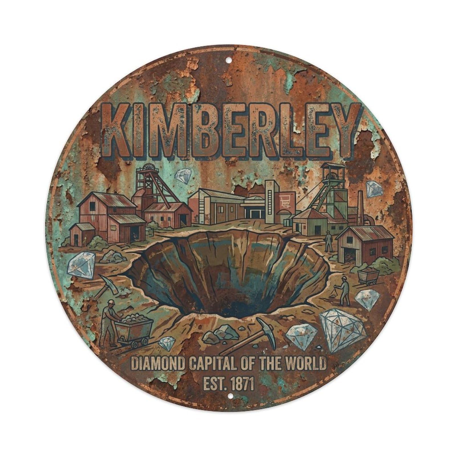 South Africa Retro Travel Kimberley Vintage Metal Tin Sign Plaque Wall Decor for Cafe, Club Bar, Office, Garden Metal Poster 8x8Inch