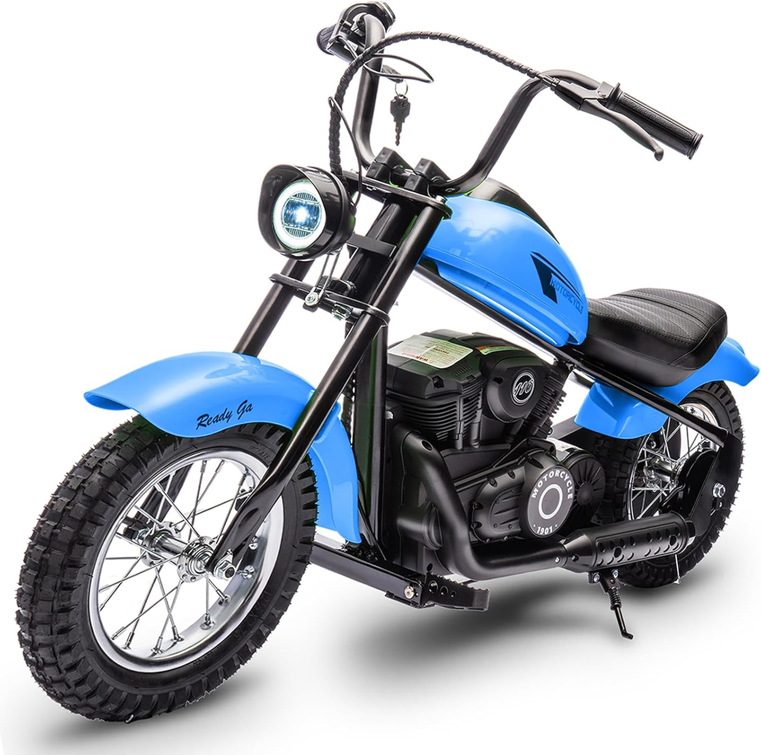 HetoyRideon 24V 250W Kids Electric Dirt Bike - 14 MPH Max Speed, 60 Min Ride, LED Lights, Rear Brake, Blue