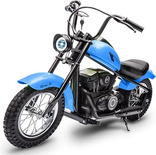 HetoyRideon 24V 250W Kids Electric Dirt Bike - 14 MPH Max Speed, 60 Min Ride, LED Lights, Rear Brake, Blue