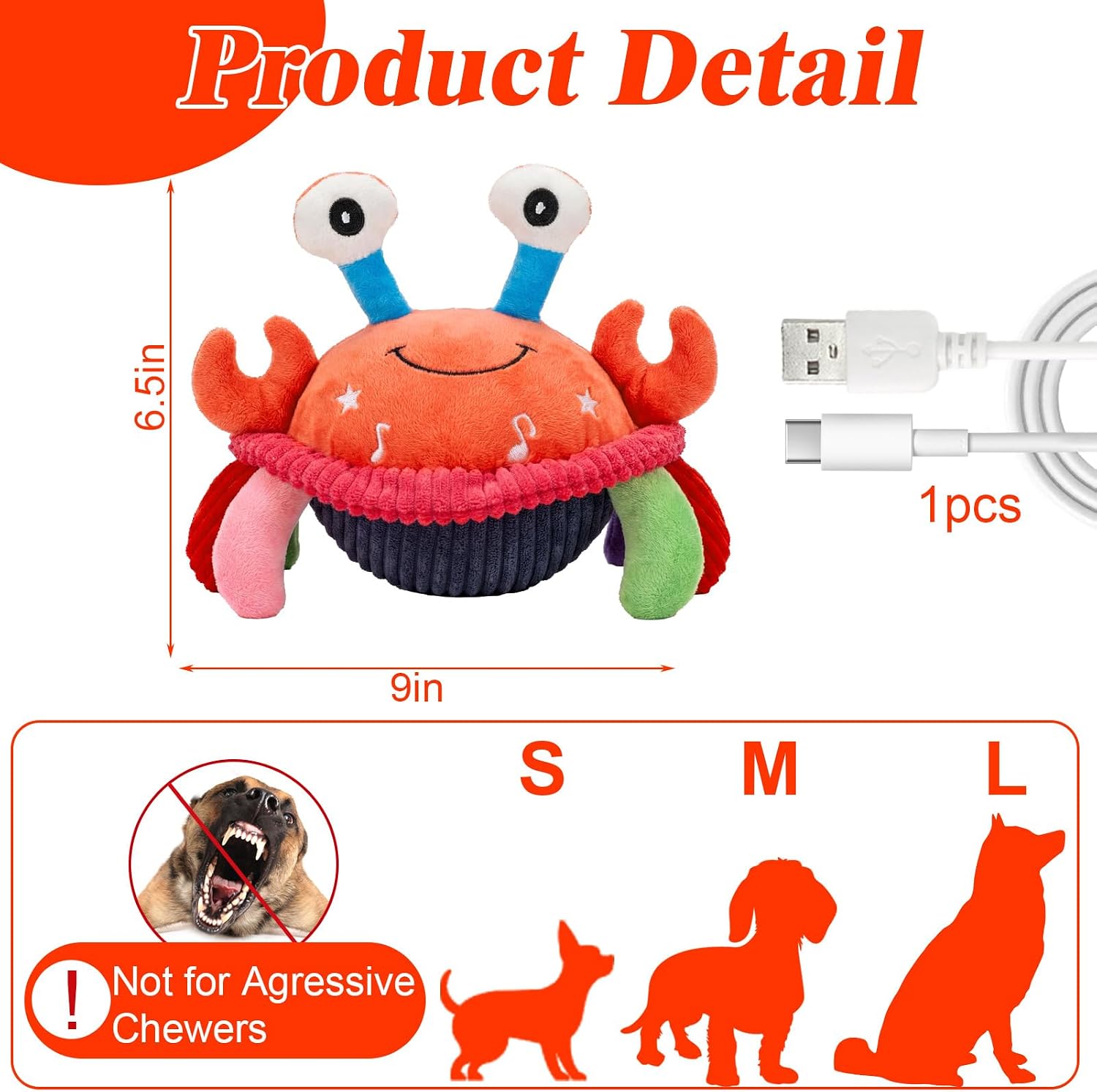 Mity rain Interactive Dog Toys with Thicken Plush, Moving Dog Toy with Recording Mode Shaking & Singing Mode Bouncing, Funny Ball Jumping to Keep Them Busy & Chase, Rechargeable (Crab)