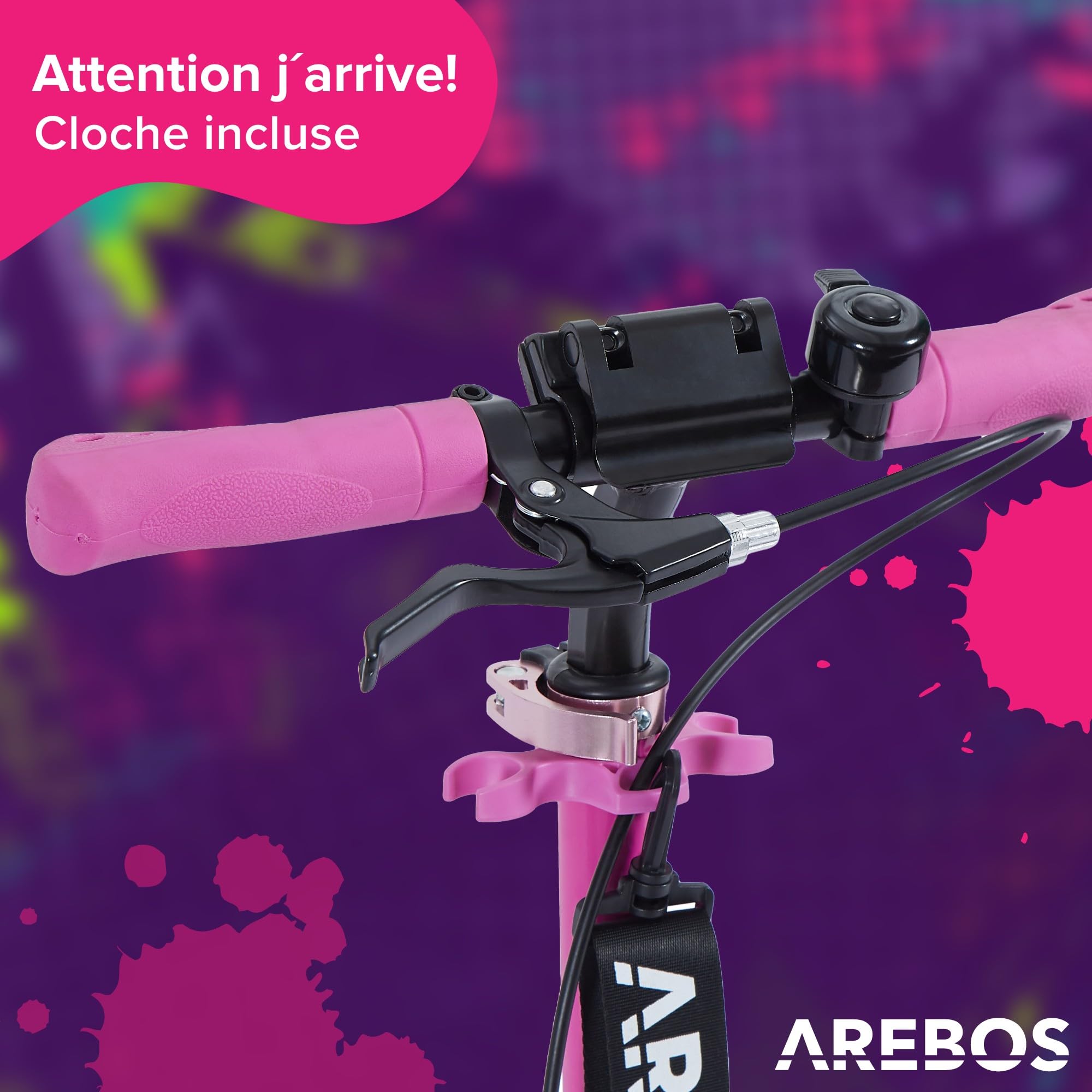 Arebos Trottinette de ville avec LED - Réglable en hauteur - Pliable - Avec Sangle de transport, frein à main et marchepied, pour enfants et adultes, charge maximale : 100 kg, trottinette