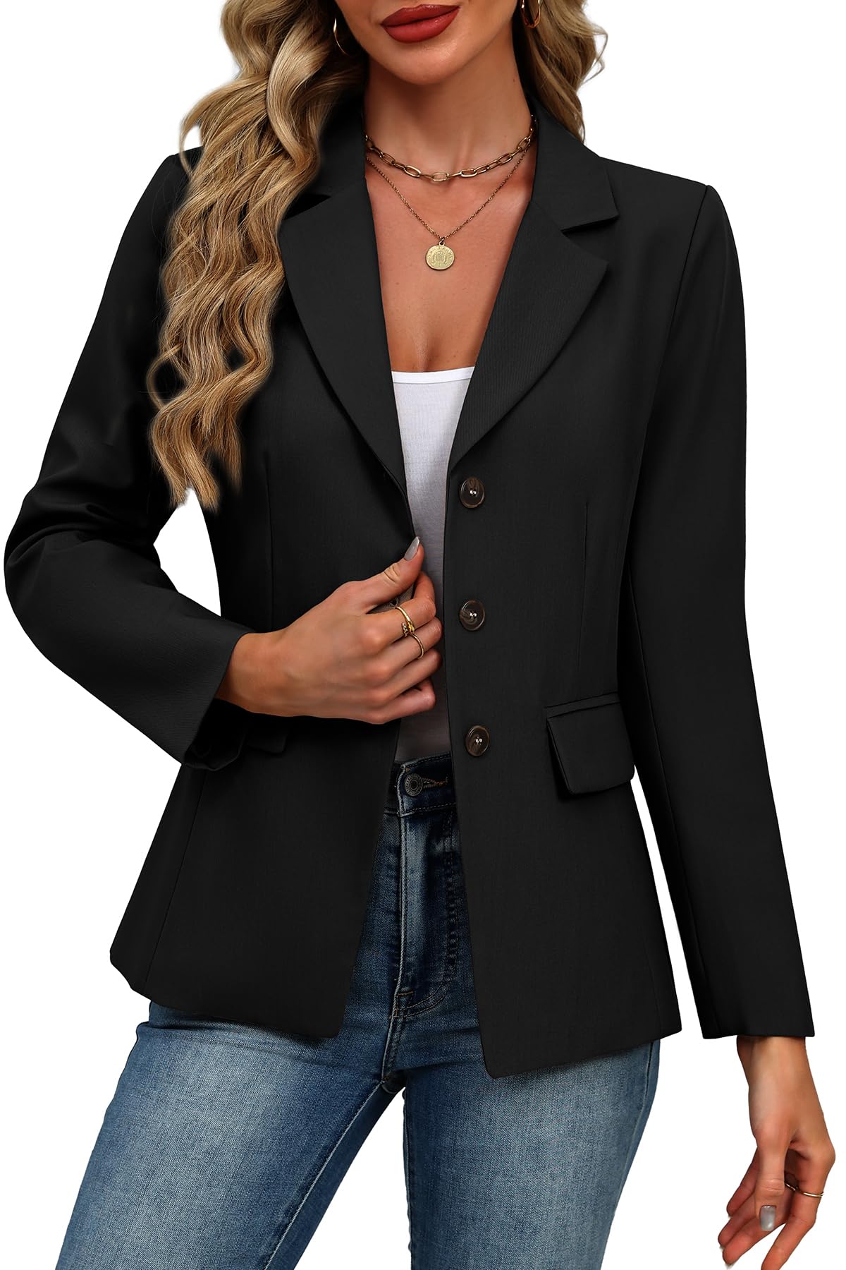 ELLEVEN 2025 Womens Business Casual 3 Button Blazers - Long Sleeve Slim Fit Suit Work Office Jacket with
