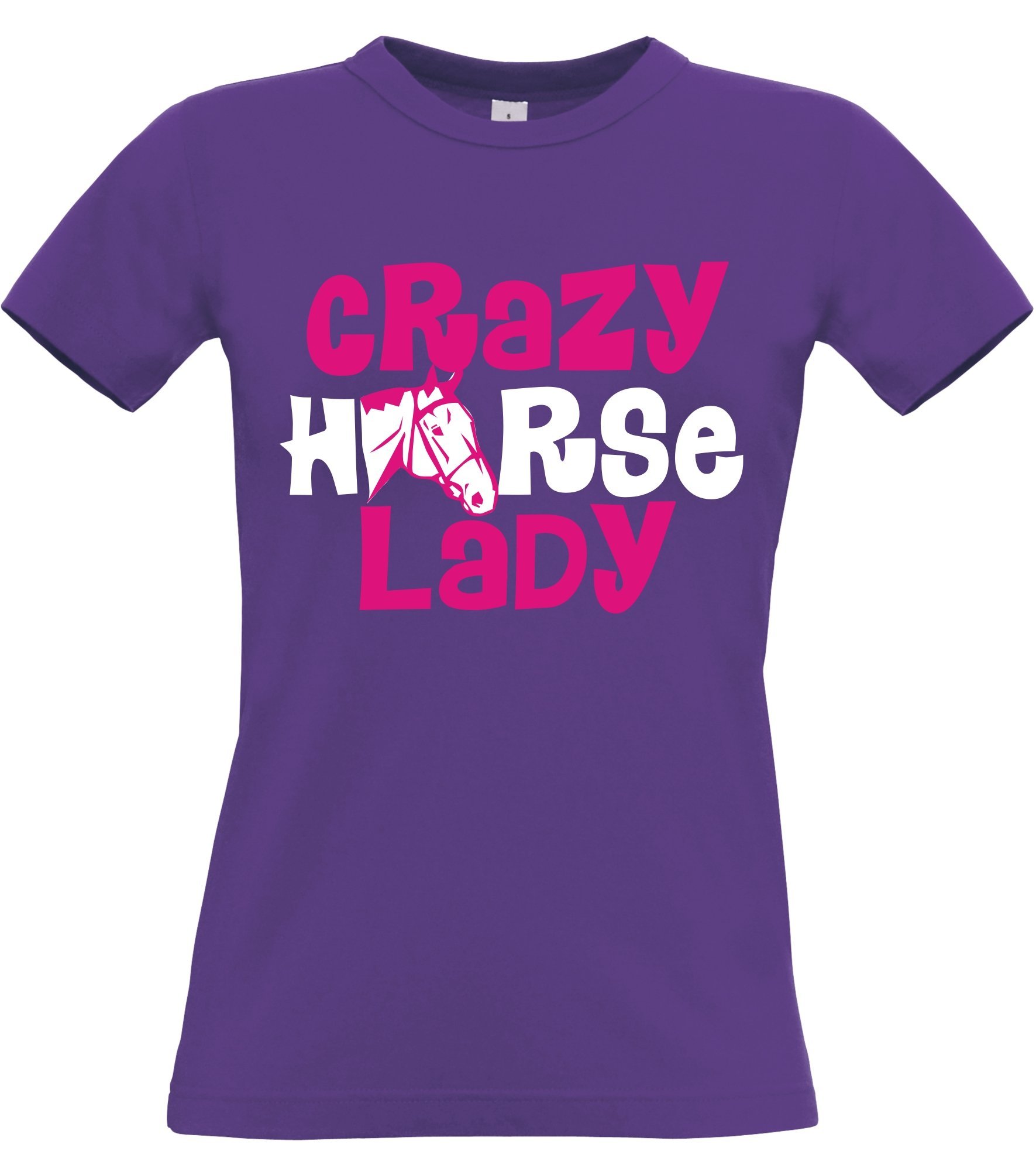 Edward Sinclair Women's Purple L 12 Fitted T-Shirt Crazy Horse Lady With White And Hot Pink Print