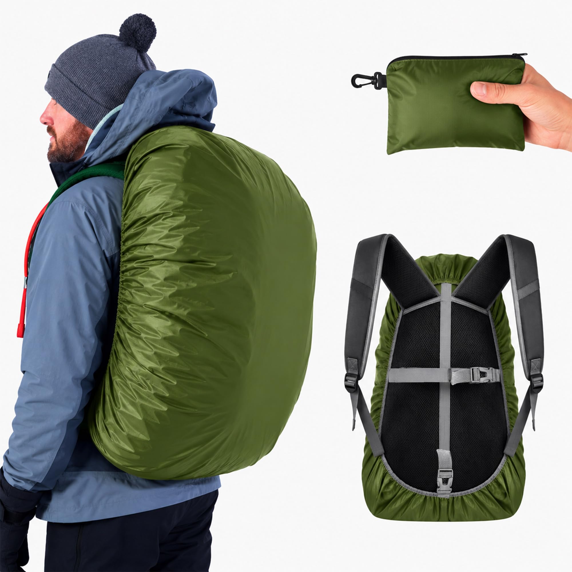 Frelaxy Waterproof Backpack Rain Cover, Upgraded Triple Waterproofing, Antislip Cross Buckle Strap, Ultralight Compact Portable, for Hiking, Camping, 