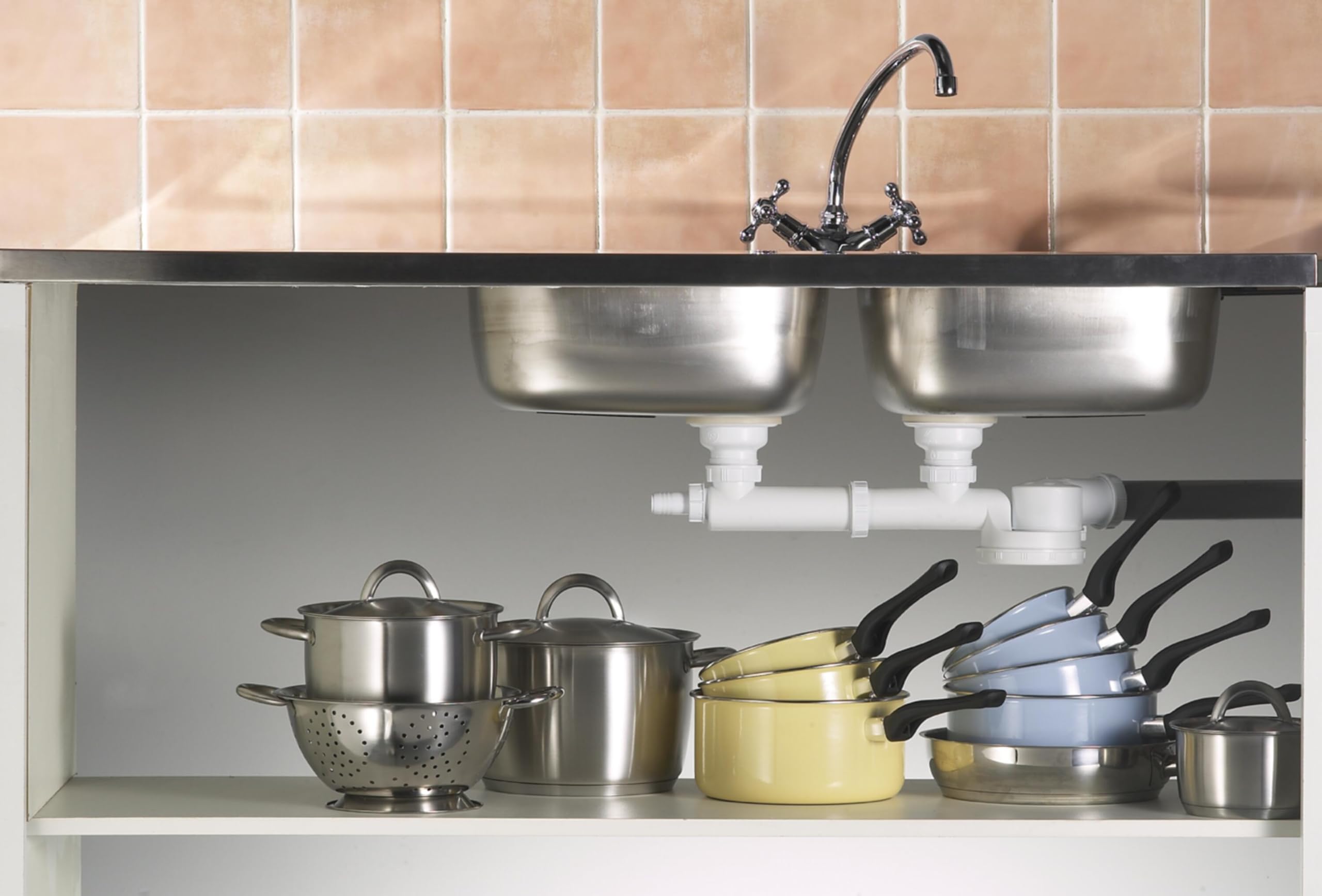 Wirquin 30724276 - Sifone lavello salvaspazio Ø40 spazio con protezione dell'acqua 50 mm, bianco