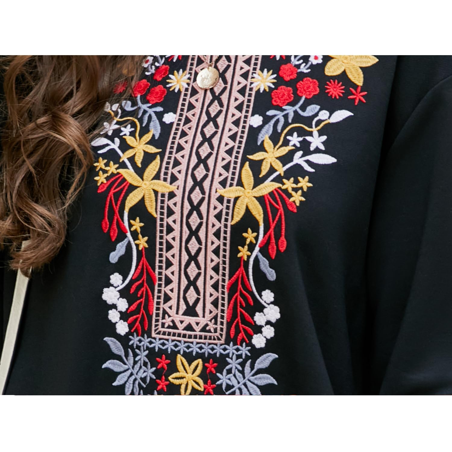 Damen Sweatshirt Langarm Winter Rundhals Pullover mit Stickerei Casual Oberteile Tops