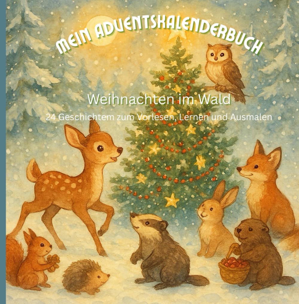 MEIN ADVENTSKALENDERBUCH - Weihnachten im Wald: 24 Geschichtem zum Vorlesen, Lernen und Ausmalen