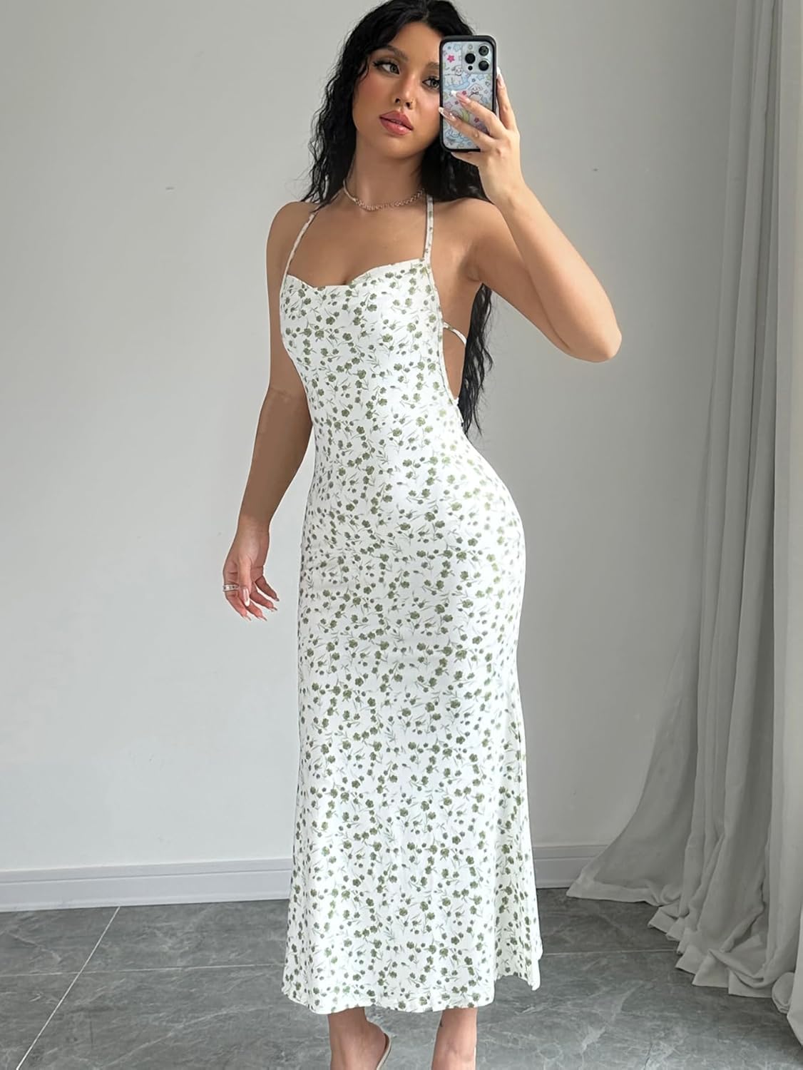 Women's Floral Sleeveless Backless Maxi Dress Party Bodycon Spaghetti Strap Long Dress - Image 2