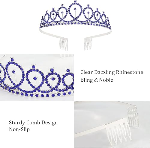 Miniatura 7 de CAVETEE Corona y banda de cumpleaños de zafiro para mujer juego de banda y tiara de diamantes de imitación tiaras de cumpleaños para mujer