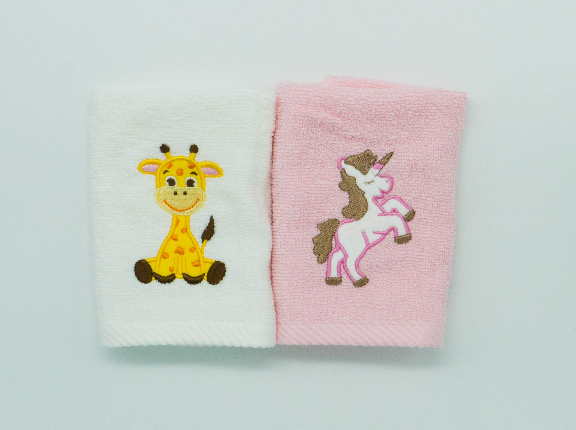 Lex's Linens Pack of 2 Kids Face Cloth (1 of Each) (Giraffe & Unicorn)