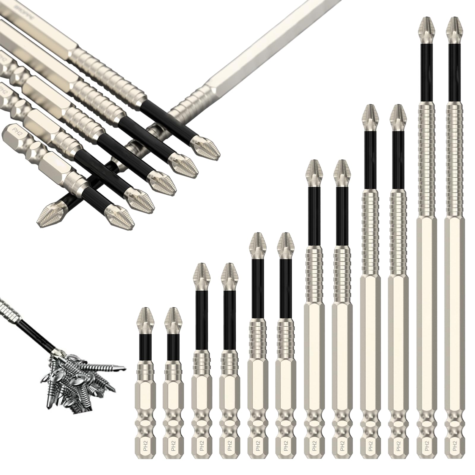 High-Magnetic Screwdriver Drill Bit Set,K5 Impact Resistant Non Slip Bit, Strong Magnetic Durability Screwdriver Drill Bit Set,6Pcs/Set - 25/50/65/70/