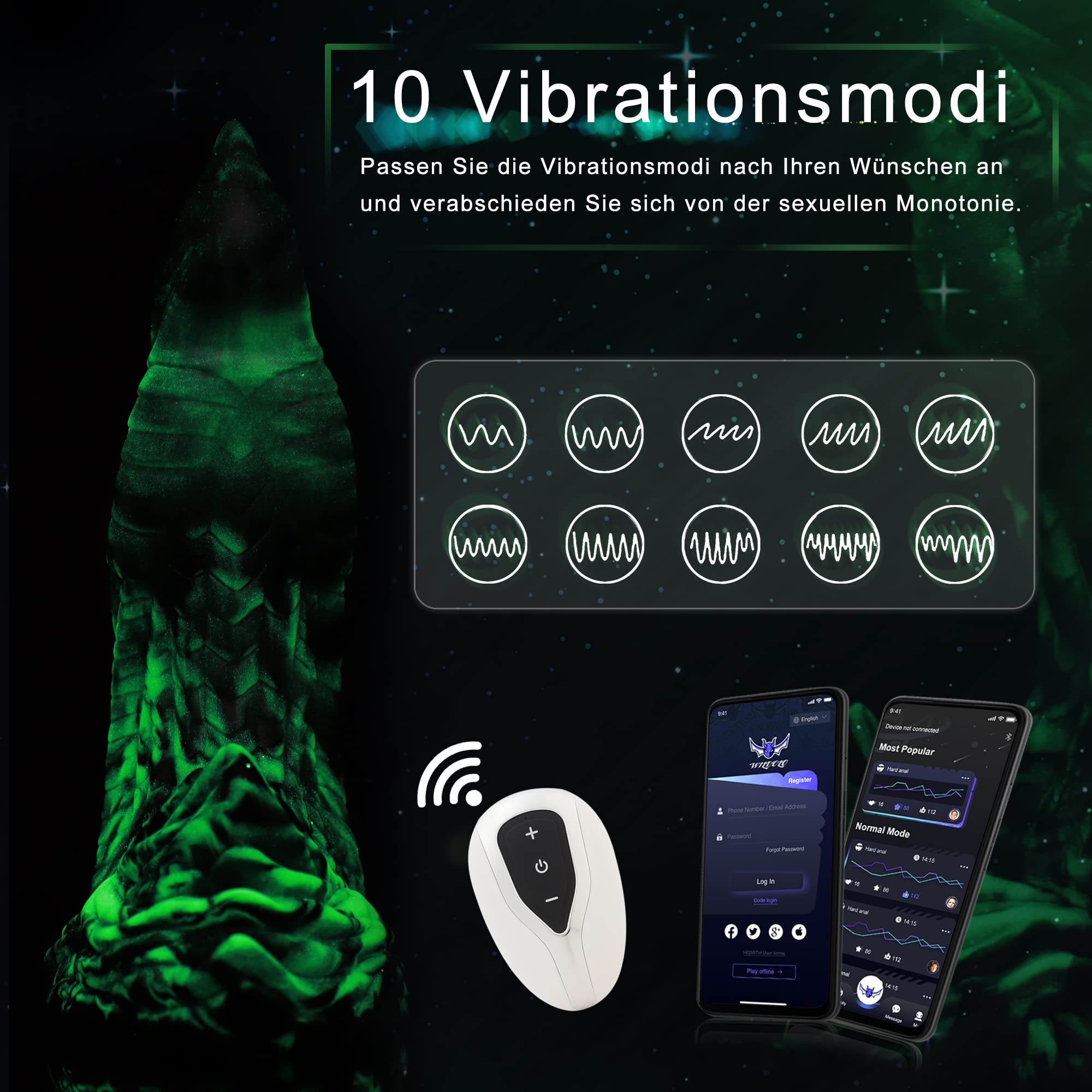 Wildolo APP Controlled Silicone Vibrator, Premium Fantasy Vibration Dildos, Double End Anal Dildo, Huge Dildo for Couple Play: Wildolo APP Controlled Silicone Vibrator, Premium Fantasy Vibration Dildos, Glow in The Dark Sex Toy for Men Women
