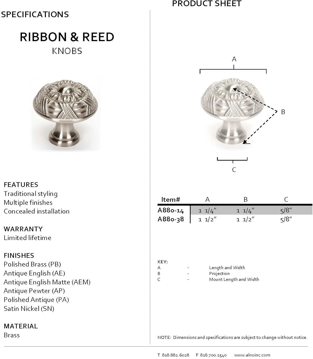Alno A880-38-PA Ribbon & Reed 1-1/2″ Traditional Knobs, Polished Antique, 1-1/2"