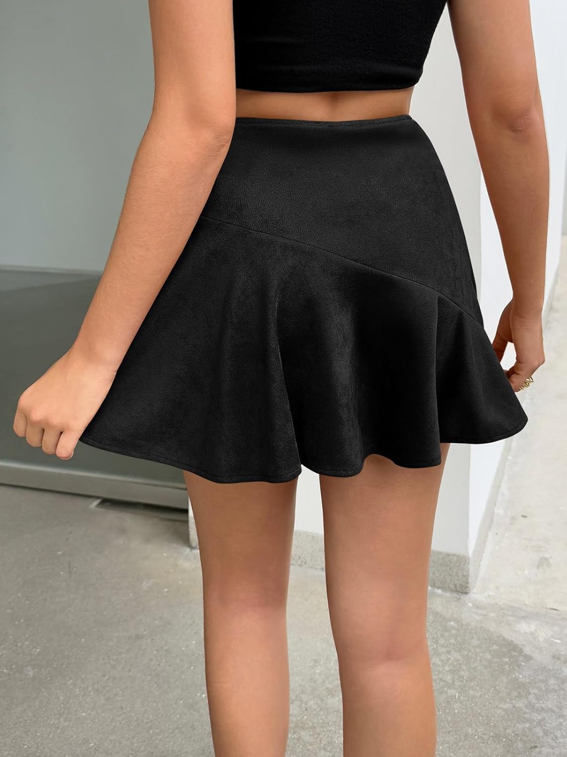 Yousify Womens Mini Skirt High Waisted Faux Suede Skirts 2025 Trendy Ruffle Bodycon Fall Cute Skirts Side Zipper - Image 4