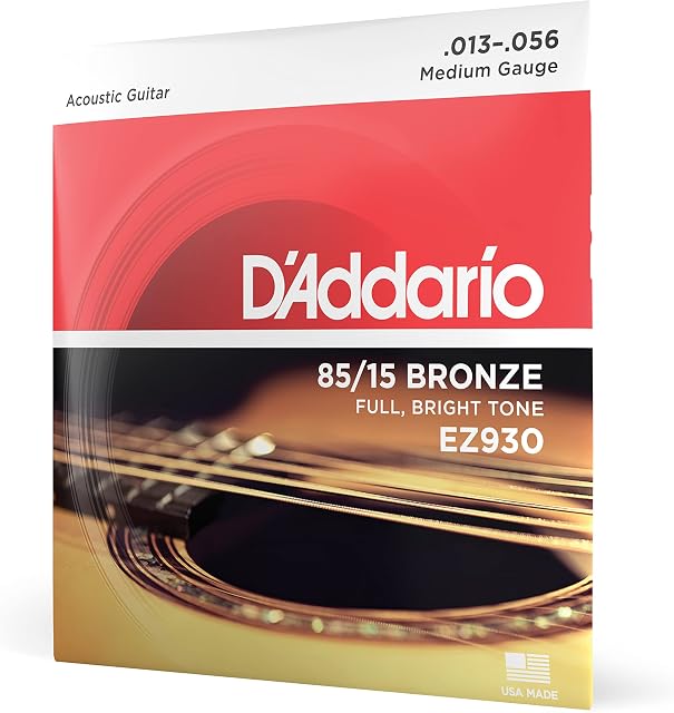 D'Addario Guitar Strings - Acoustic Guitar Strings - 85/15 Bronze - For 6 String Guitar - Full, Bright Tone - EZ930 - Medium, 13-56