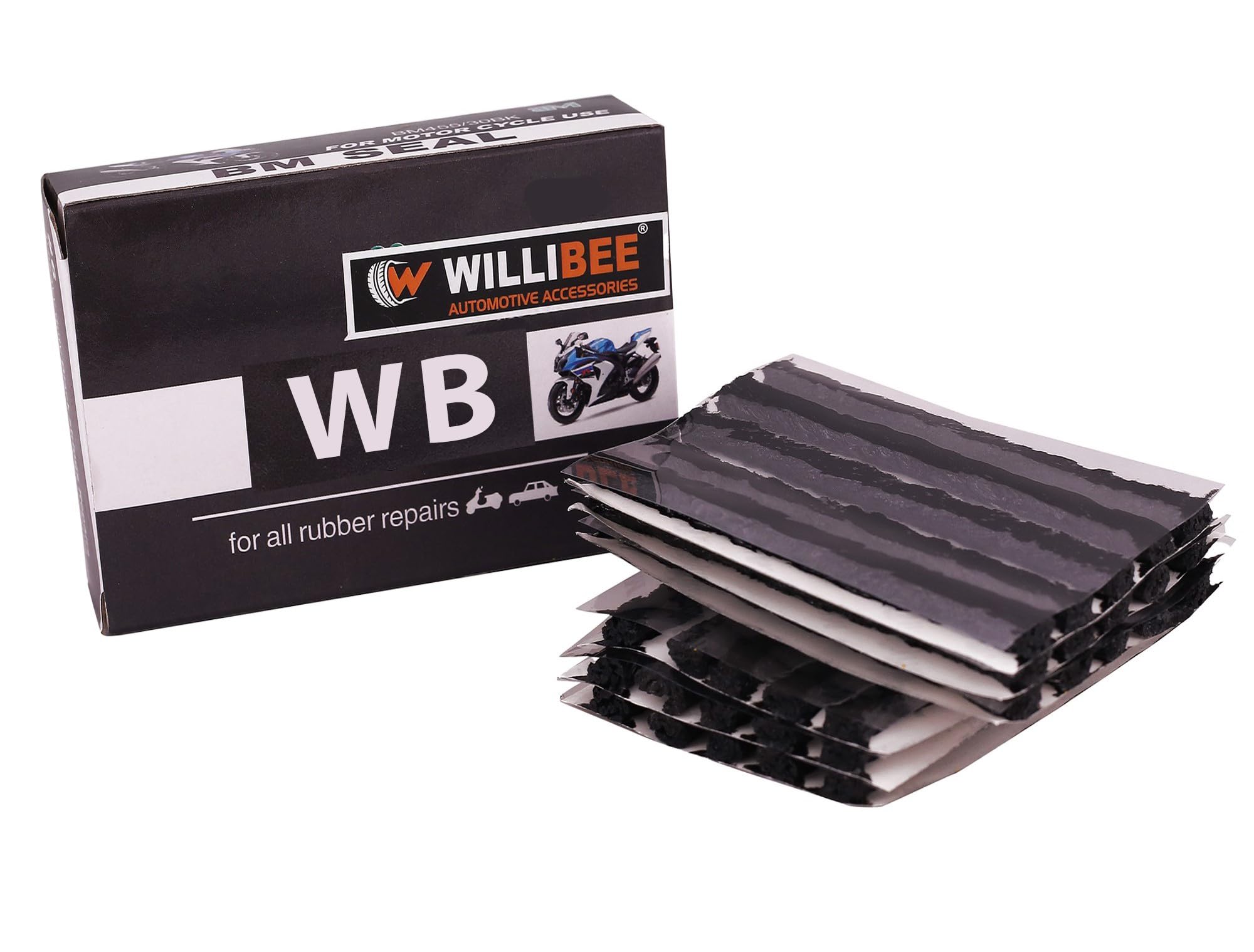 WILLIBEE (Pack of 30) Premium Heavy Duty Tubeless Tyre Puncture Repair Strips,30 Black Puncher Repair Seal Strips for Car, Bike, SUV, & Motorcycle