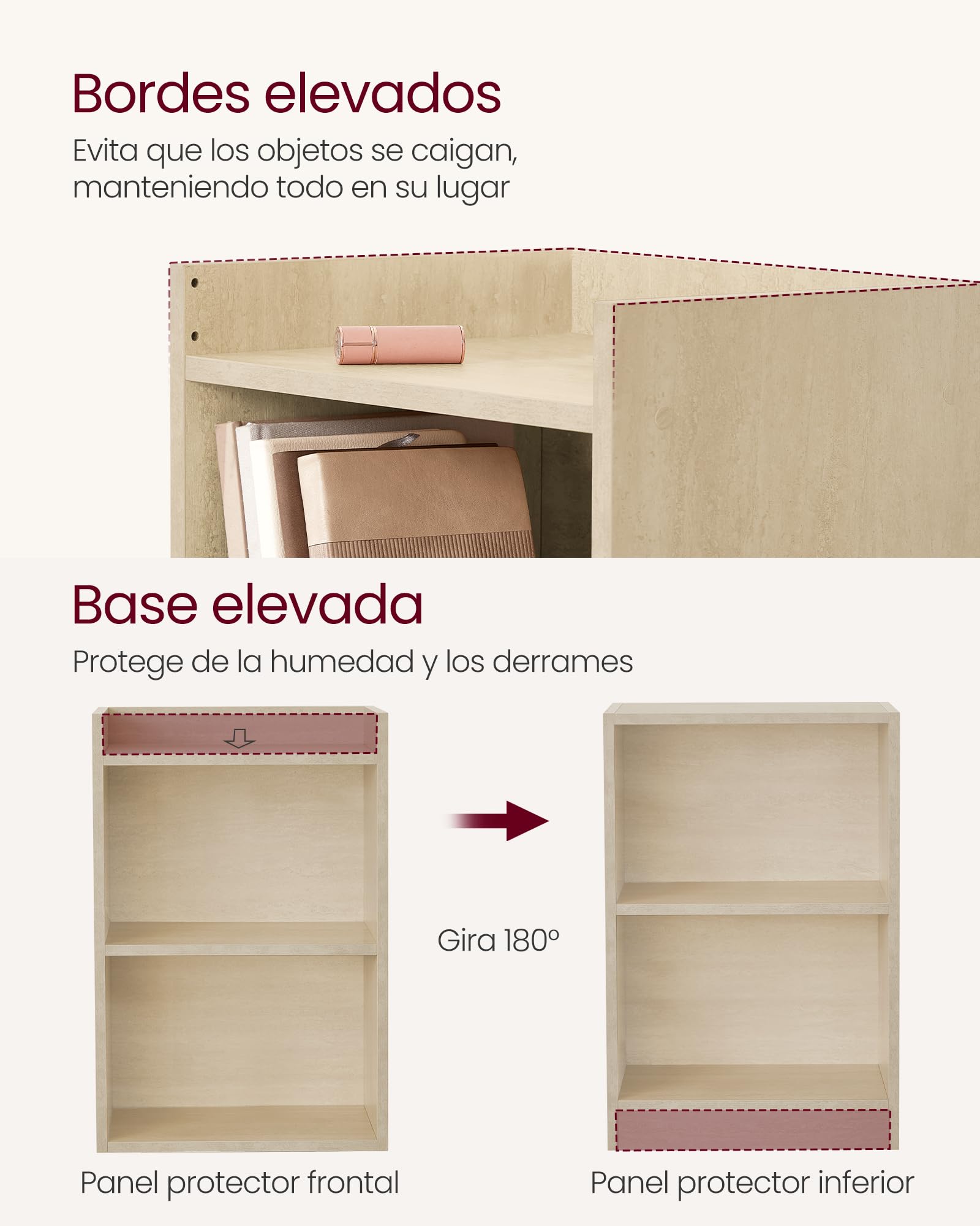 VASAGLE Custos Colección - Juego de 2, Mesita de Noche con Compartimentos Abiertos, Mesa Auxiliar con Balda Ajustable, Doble Uso, Montaje Fácil, Dormitorio, Salón, Beige Travertino LET866LA01