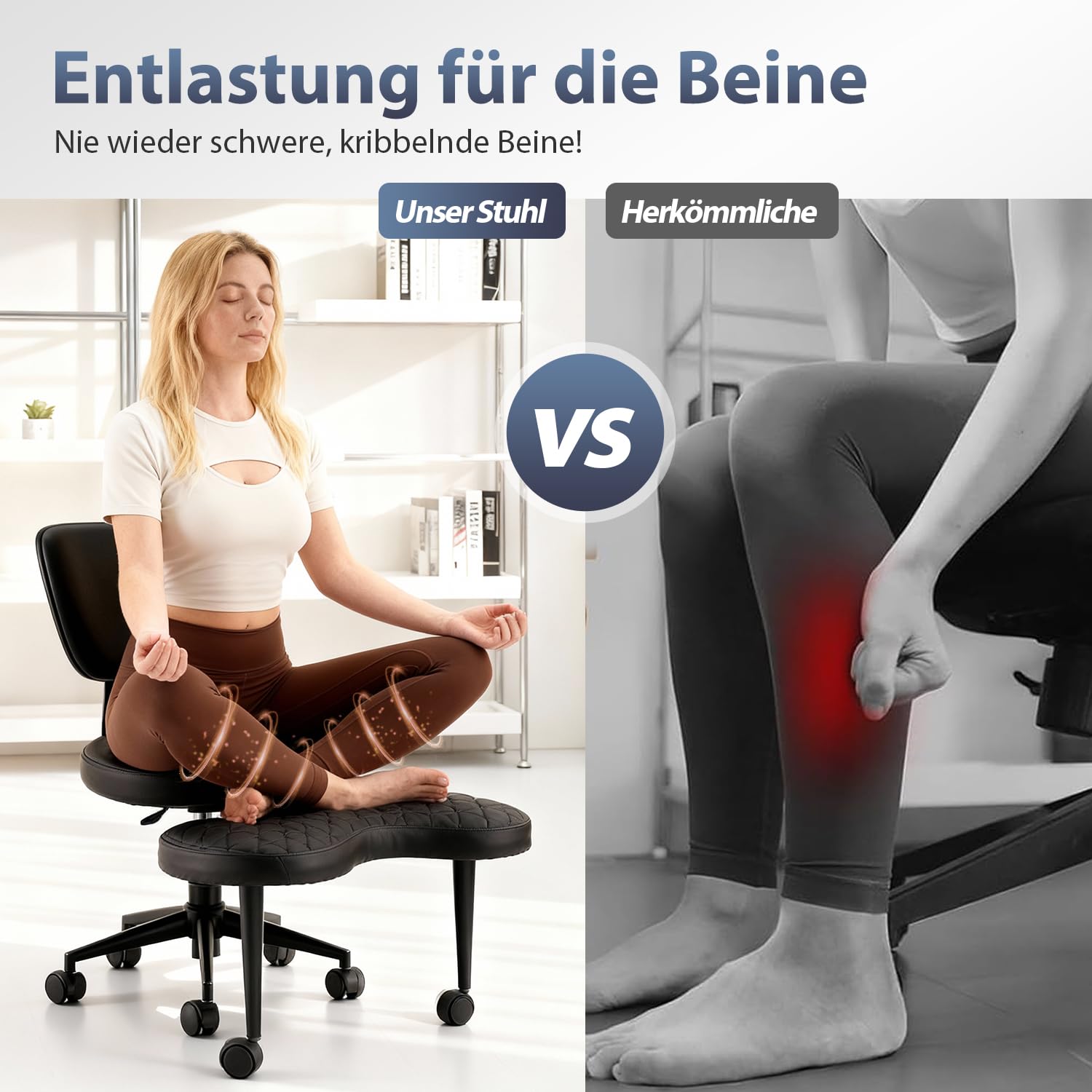 Kniestuhl mit gekreuzten Beinen, ergonomischer Schreibtischstuhl mit Verstellbarer Höhe, Meditationsstuhl für ADHS-Betroffene, gepolsterter Computerstuhl für Zuhause/Büro, Cordweiß