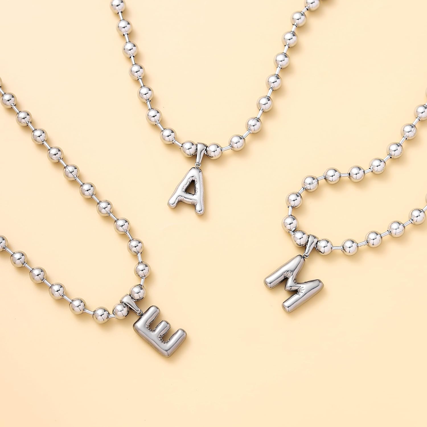 Chunky Initial Charm Necklaces for Women Ballon Letter Pendant Choker Beaded Statement Necklace for Men Unisex Personalized Jewelry Gift image 3