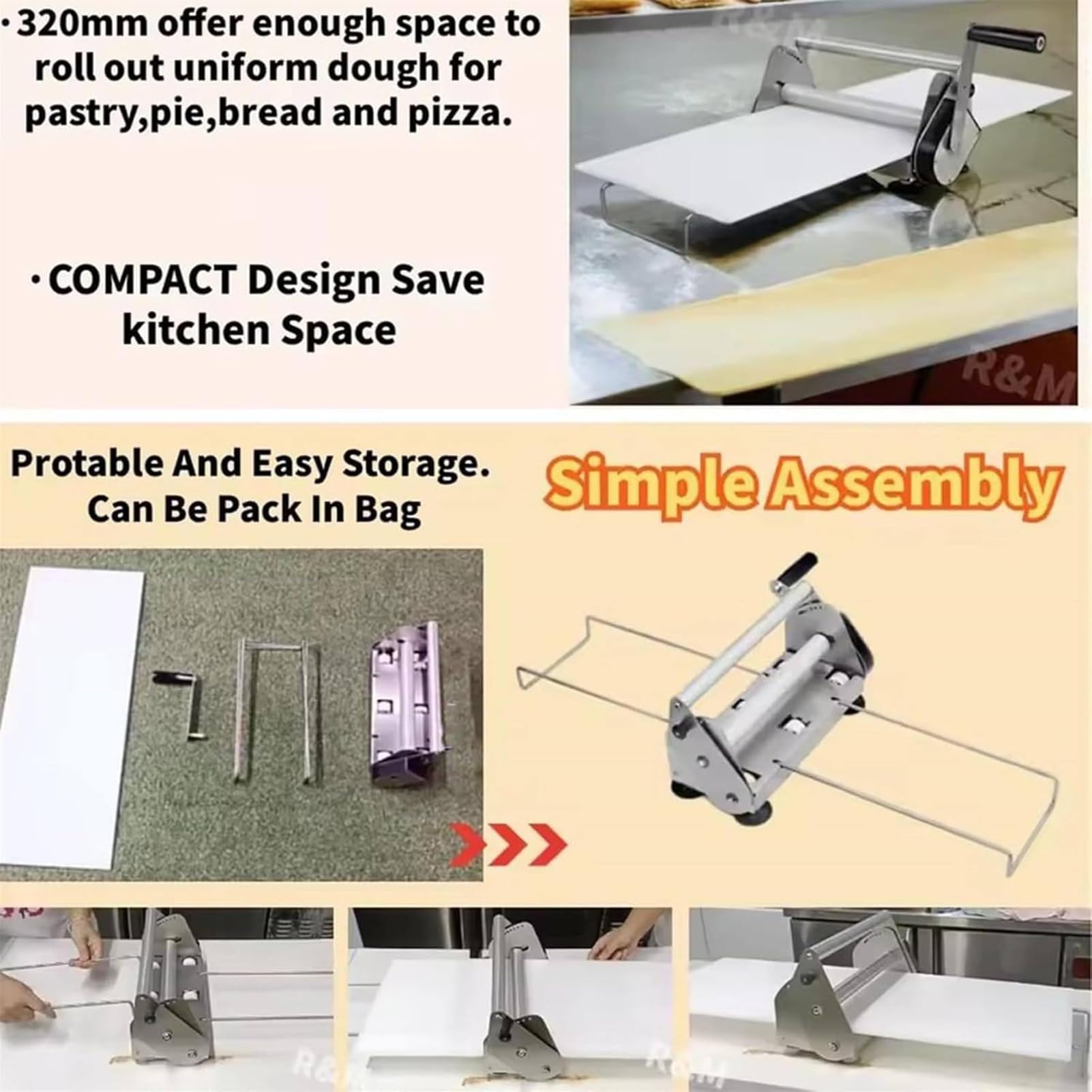 Máquina laminadora de masa manual plegable, rodillo de repostería manual para hornear profesional y casero