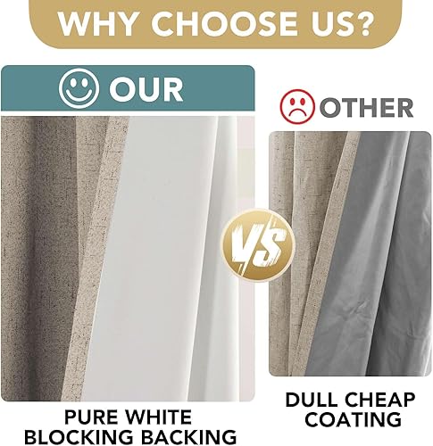 Miniatura 3 de H.VERSAILTEX Cortinas 100% opacas con aislamiento térmico, texturizadas, de lino, con bloqueo completo de calor y luz, para sala de estar y