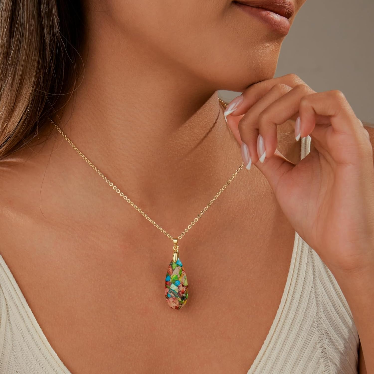 Inspirational Gifts Healing Gold Pendant Gold Necklaces for Women，Get Well Soon Encouragement Gifts for Women Friends Sister Mom, Natural stone Pendant Healing boho Friendship Jewelry for women - Image 2