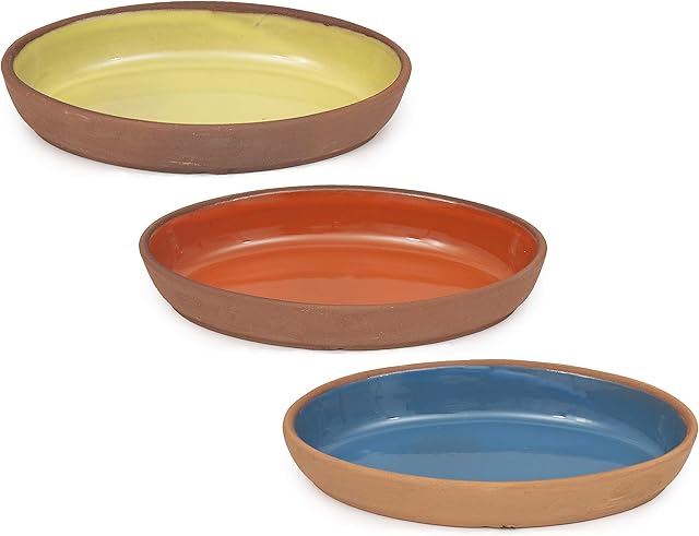 Terracotta Serving Dishes Set of 3 Oval Dishes for Tapas Meats Cheeses Lasagne Banana Split Dessert Sushi - Serving Platter Baking Ovenproof Dish or Ramekin Dishes - Spanish Display and Baking Dish