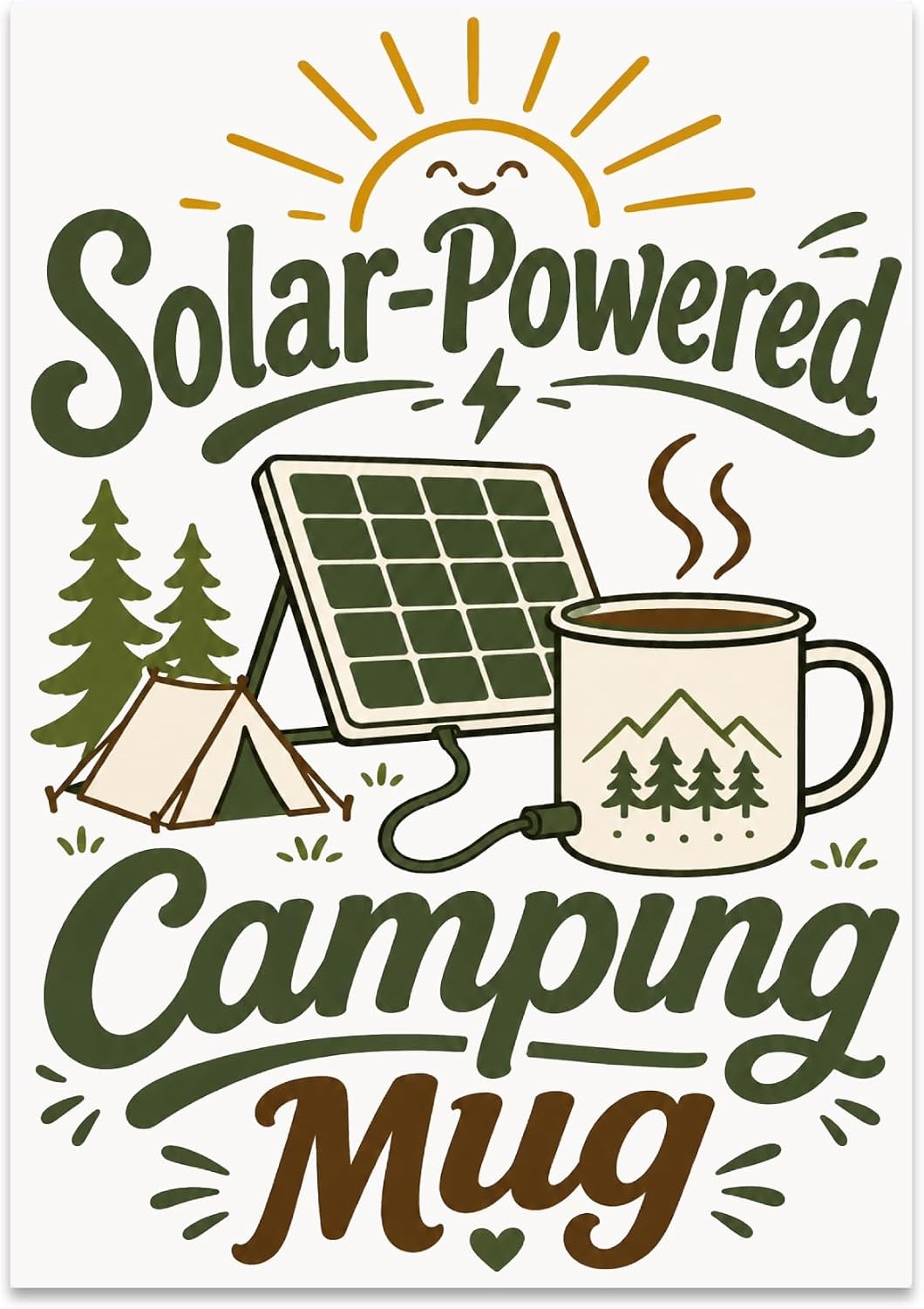 Outdoor Enthusiast Poster Print - Solar-Powered Camping Mug Design - 13x19 - Nature-Inspired Decor