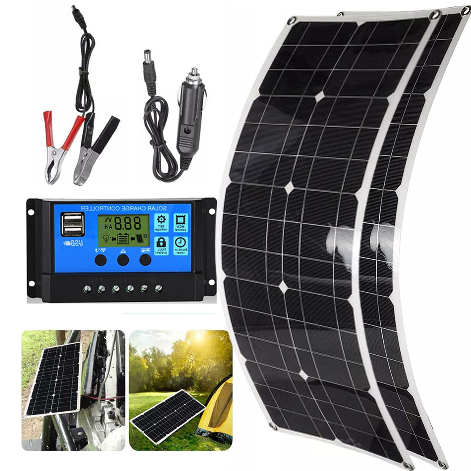 Kit de Panel Solar Flexible de 100 W, 200 W, 300 W, 400 W, 500 W, 600 W + Controlador de 40 A, Panel Solar portátil con alimentación USB de 12 V para autocaravanas, techos, Barcos,