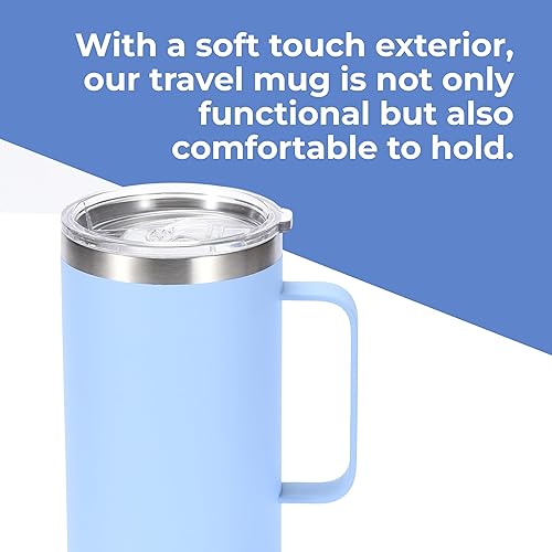 Miniatura 6 de HYDRATE Vaso con asa de 24 onzas, taza de café azul claro pastel, taza de viaje reutilizable, de acero inoxidable, sin BPA y sin toxinas, con