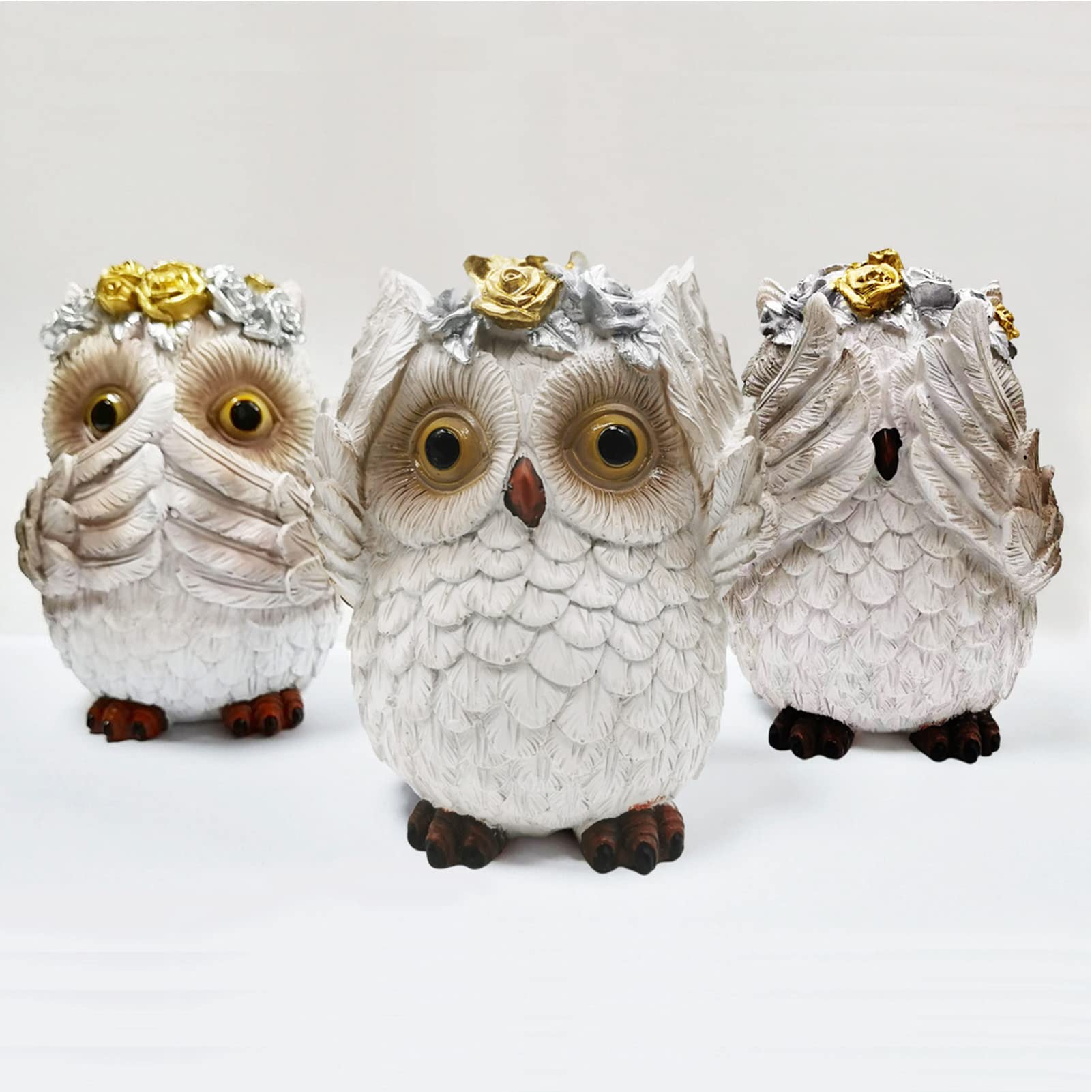Amazon.co.jp: フクロウの樹脂像 3匹のフクロウの創造的なオーナメント