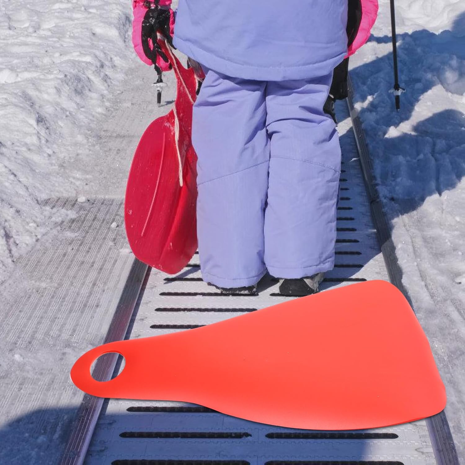 HEMOTON Foldable Plastic Snow Sled Board Red Downhill Skating Cushion Outdoor Winter Sled Plaything for Adults